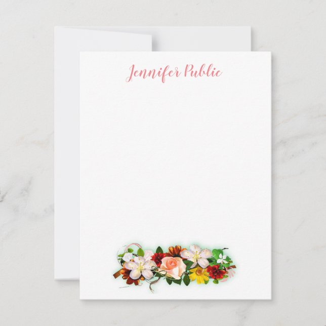 Carte De Correspondance Écriture manuscrite Texte Elégant Aquarelle Fleurs (Devant)