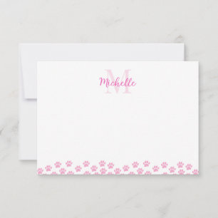 Carte De Correspondance Édition Monogramme Patte de Compagnon Rose Mignon