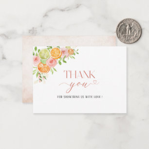Carte De Correspondance Elégant Aquarelle Citrus rose Fleurs Merci
