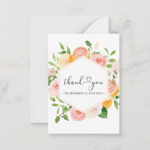 Carte De Correspondance Elégant Aquarelle Citrus rose Fleurs Merci