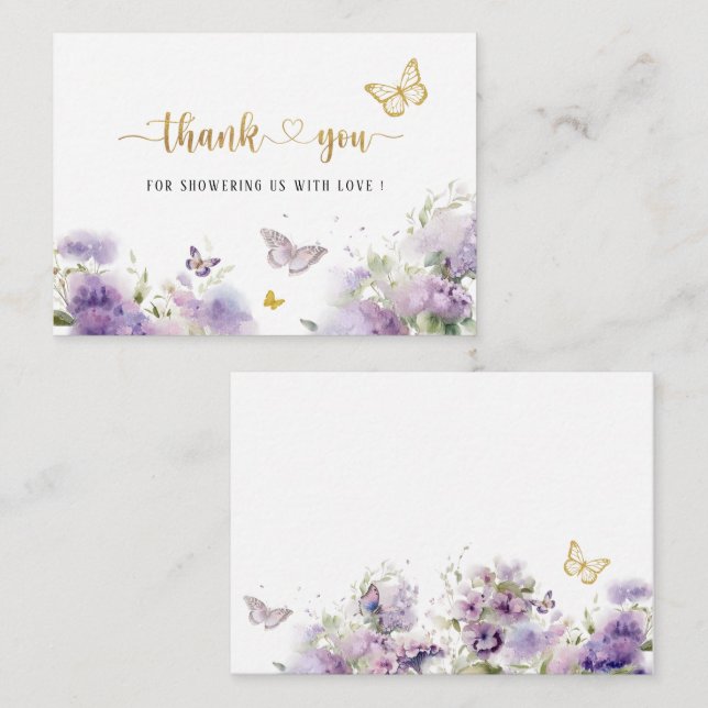 Carte De Correspondance Elégant aquarelle papillon embrasse merci bébé (Devant / Derrière)
