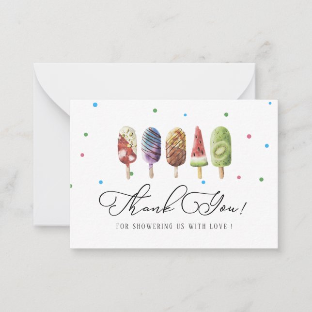 Carte De Correspondance Elégant aquarelle Popsicle Merci Baby shower (Devant)