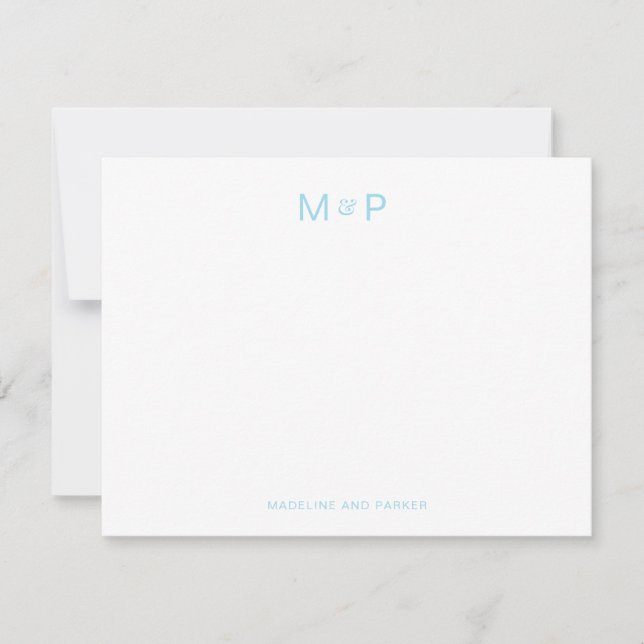 Carte De Correspondance Elégant bleu clair Contemporain Couple Monogramme (Devant)