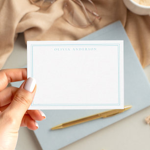 Carte De Correspondance Élégant bleu Deux bordures minimaliste Nom Monogra