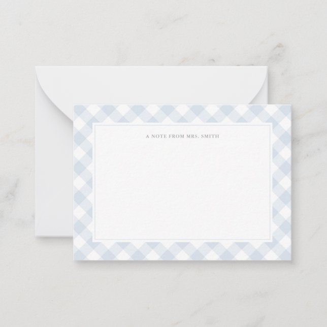 Carte De Correspondance Elégant bleu En vichy Plaid Enseignant (Devant)