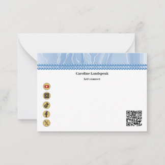 Carte De Correspondance Élégant Blue Social Media & QR Code