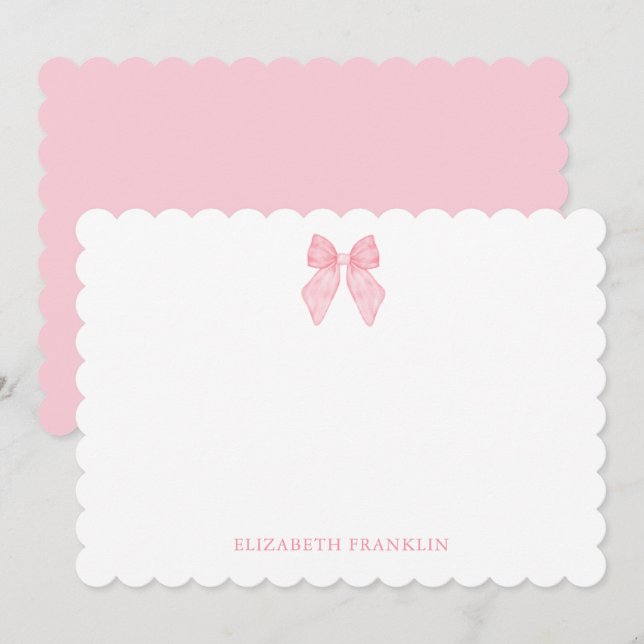Carte De Correspondance Elégant Bow Aquarelle Rose Personnalisé (Devant / Derrière)