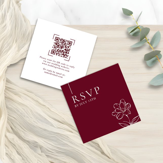 Carte De Correspondance Elegant Burgundy Wedding QR Code RSVP Cards (Créateur téléchargé)