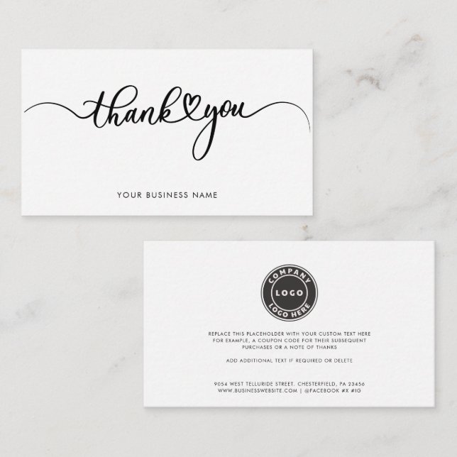 Carte De Correspondance Elegant Business Logo Script Thank You (Devant / Derrière)