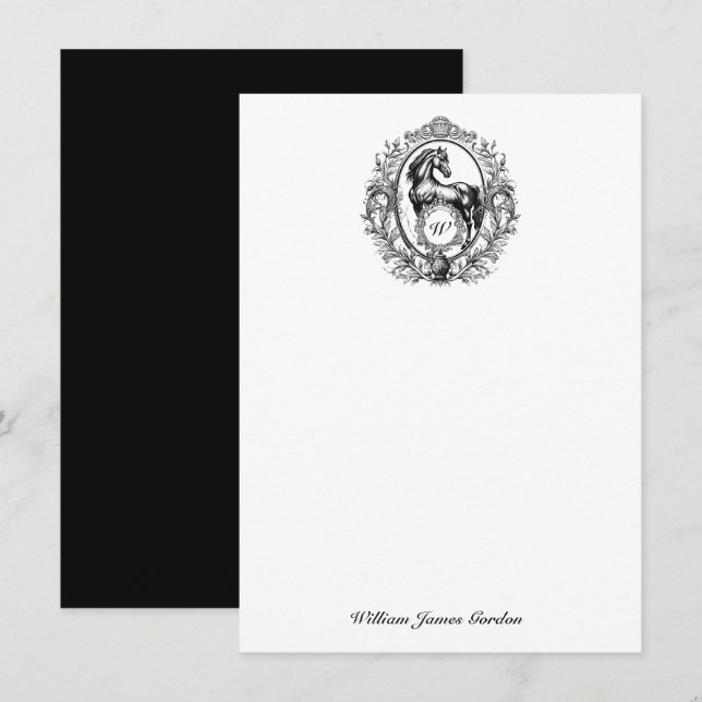 Carte De Correspondance Élégant Cheval Vintage de luxe Monogramme équestre (Devant / Derrière)