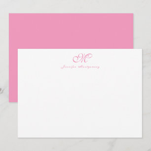 Carte De Correspondance Élégant Chic Girly Script Monogramme Ballet rose