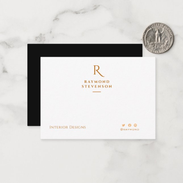 Carte De Correspondance Élégant Chic Professional Gold Monogramme (Devant/Arrière en situation)