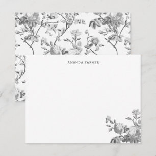 Carte De Correspondance Élégant Chic Vintage Grey Rose Floral