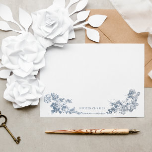 Carte De Correspondance Élégant classique Dusty Bleu Français Floral