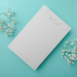 Carte De Correspondance Élégant Dusty Blue Botanches Monogramme