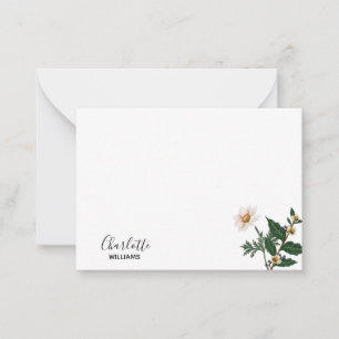 Carte De Correspondance Élégant Fleur sauvage blanc simple Nom de script