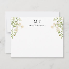 Carte De Correspondance Élégant Fleur sauvage floral blanc classique Monog