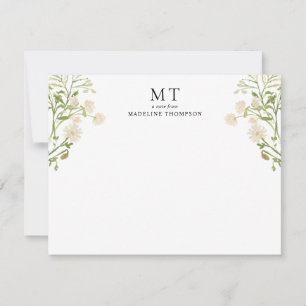 Carte De Correspondance Élégant Fleur sauvage floral blanc classique Monog