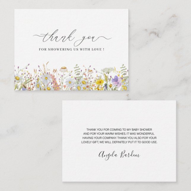 Carte De Correspondance Elégant Fleur sauvage floral merci (Devant / Derrière)