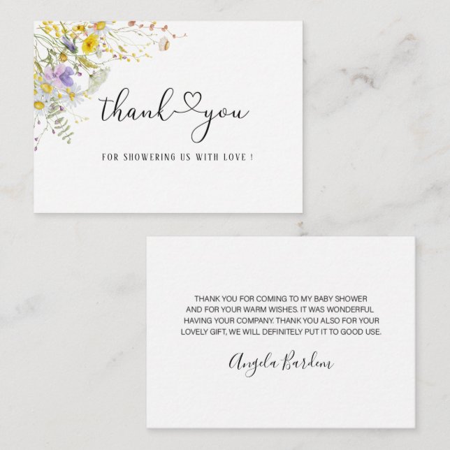 Carte De Correspondance Elégant Fleur sauvage floral merci (Devant / Derrière)