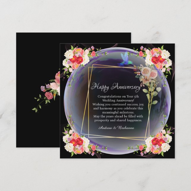 Carte De Correspondance Élégant joyeux Mariage Anniversaire rose floral (Devant / Derrière)