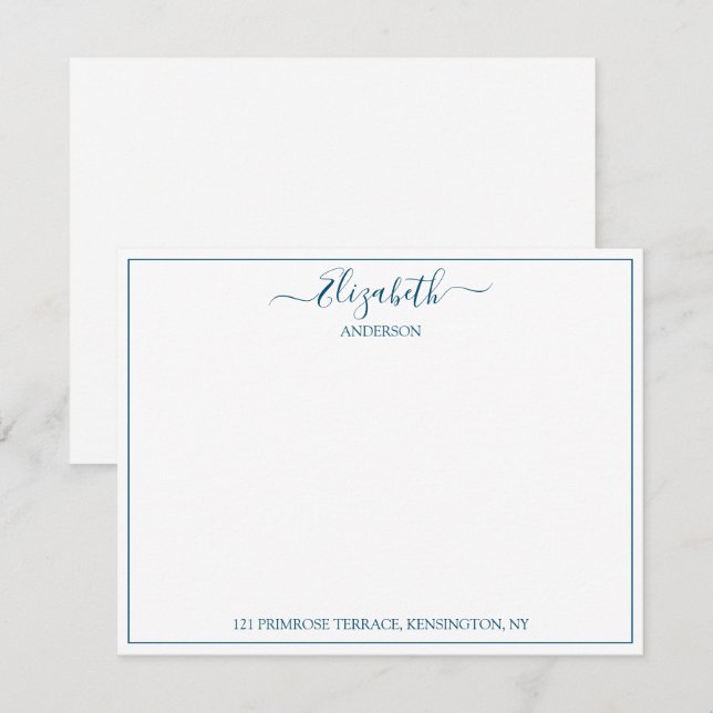 Carte De Correspondance Élégant Lettre main bleu Nom Adresse (Devant / Derrière)