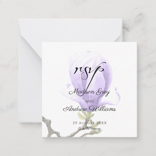 Carte De Correspondance Elégant Magnolia Violet Mariage RSVP (Devant)
