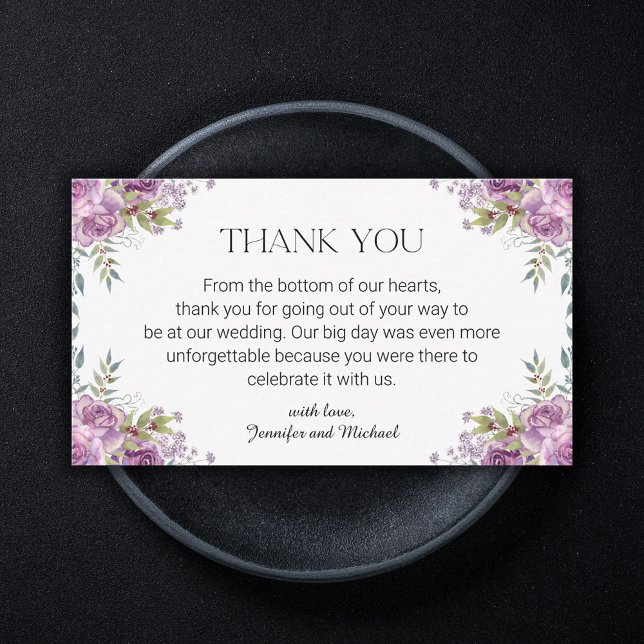Carte De Correspondance élégant mariage moderne violet fleuri merci (Créateur téléchargé)