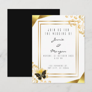 Carte De Correspondance Élégant Mariage noir et blanc papillon brillant