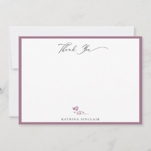 Carte De Correspondance Élégant Merci à tige florale Mauve