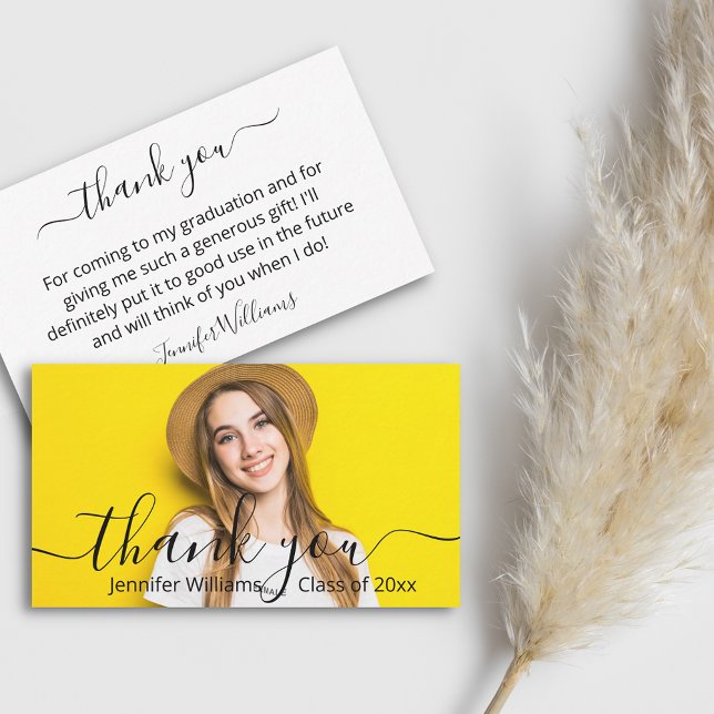 Carte De Correspondance élégant merci calligraphie photo graduation (Créateur téléchargé)