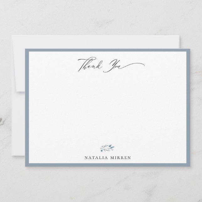 Carte De Correspondance Elégant Merci floral bleu-dusty (Devant)