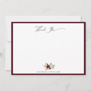 Carte De Correspondance Élégant Merci floral Burgundy Blush