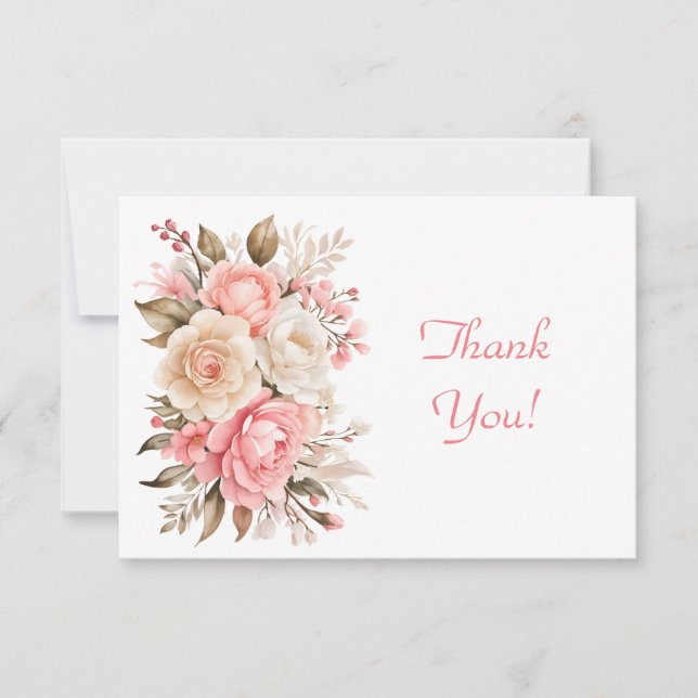 Carte De Correspondance Élégant Merci floral rose plat (Devant)