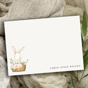Carte De Correspondance Élégant Mignonne Lapin En Panier Floral Anniversai