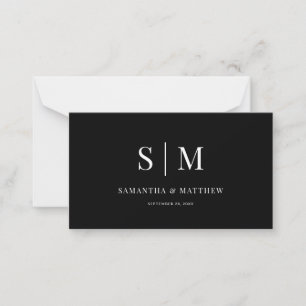 Carte De Correspondance Élégant minimaliste noir et blanc Couple Monogramm