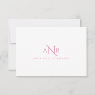 Carte De Correspondance Élégant Monogramme 3 Nom initial Pink Note Card
