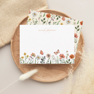 Carte De Correspondance Élégant Monogramme Aquarelle Fleur sauvage Floral