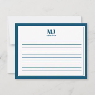 Carte De Correspondance Élégant Monogramme Bleu Bordure Minimaliste