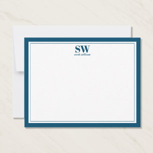Carte De Correspondance Élégant Monogramme Bleu Bordure Minimaliste