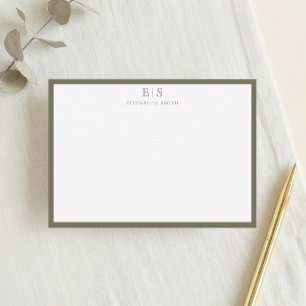 Carte De Correspondance Élégant Monogramme Bordure Vert Olive