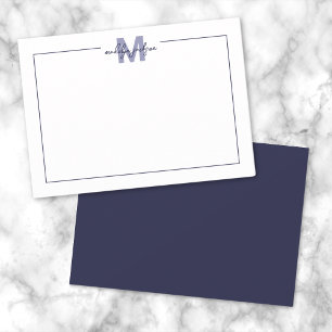 Carte De Correspondance Élégant Monogramme de Bordure Bleu Marine Script