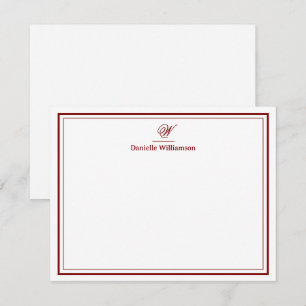 Carte De Correspondance Élégant Monogramme Double Bordure Rouge Profond Bl