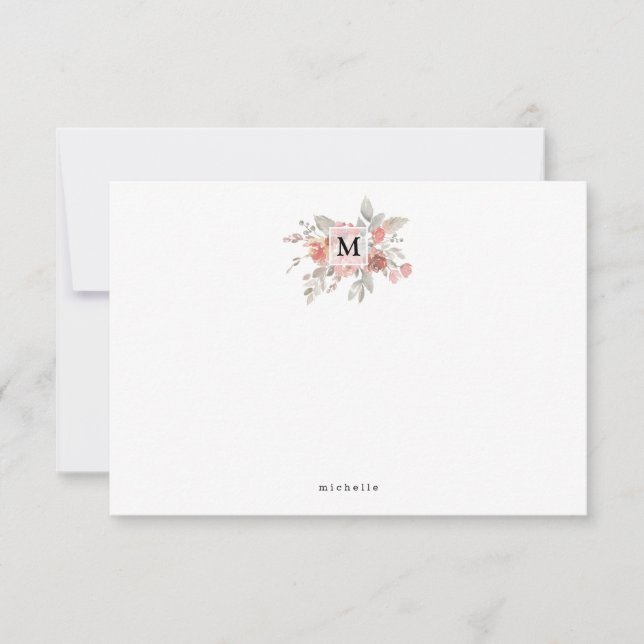 Carte De Correspondance Élégant Monogramme floral rose pâle (Devant)