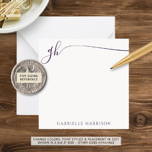 Carte De Correspondance Élégant Monogramme Initiales Purple Script