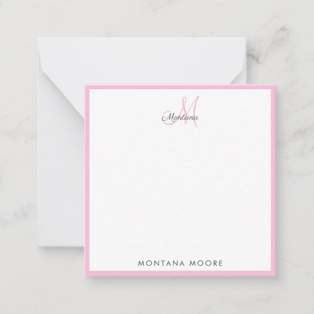 Carte De Correspondance Élégant Monogramme Moderne Simple Fille Rose (Devant)