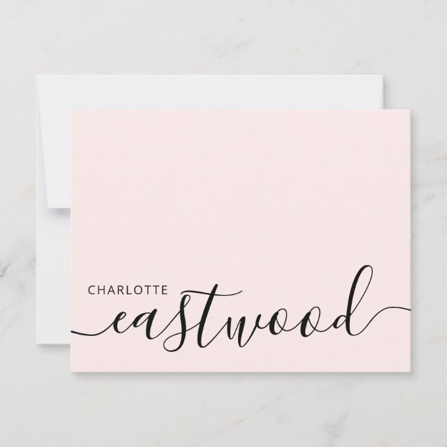 Carte De Correspondance Élégant Monogramme Script Rose Pâle (Devant)
