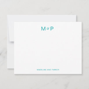 Carte De Correspondance Élégant Monogramme Turquoise Contemporain Couple