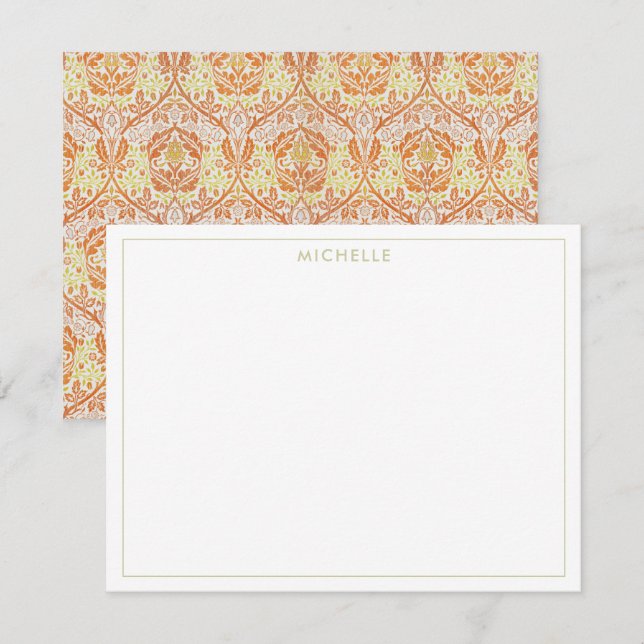 Carte De Correspondance Élégant motif floral orange (Devant / Derrière)