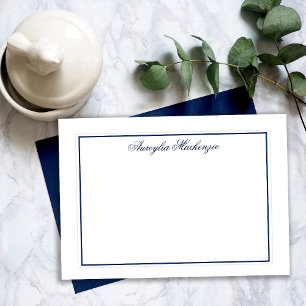 Carte De Correspondance Elegant Navy Blue and White Personalized